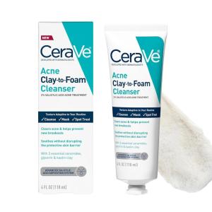 image:imageCeraVe Clay To Foam Acne Face Wash MultiUse Salicylic Acid amp Kaolin Clay Acne Spot Treatment Clears Pimples amp Blackheads Prevents Breakouts Hydrates amp Soothes FragranceFree NonComedogenic 4oz4 Ounce Pack of 1