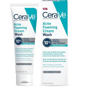 image:imageCeraVe Acne Foaming Cream Wash Gentle Face and Body Cleanser with Benzoyl Peroxide 10 Hyaluronic Acid and Niacinamide 10 Benzoyl Peroxide Treatment Clears Pimples and Blackheads 5 Oz