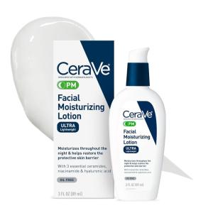 image:imageCeraVe PM Facial Moisturizing Lotion Night Cream with Hyaluronic Acid and Niacinamide UltraLightweight OilFree Moisturizer for Face 3 Ounce3 Fl Oz Pack of 1