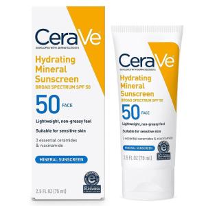 image:imageCeraVe 100 Mineral Sunscreen SPF 50 Face sunscreen With Zinc Oxide amp Titanium Dioxide Hyaluronic Acid  Niacinamide  Ceramides Oil Free Travel Size 25 ozFace