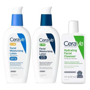 image:imageCeraVe AM Face Moisturizer with SPF PM Face Moisturizer amp Hydrating Face Wash Skin Care Routine for Morning amp Night  Travel Size Toiletries  3oz Lotion  3oz Lotion  3oz Cleanser