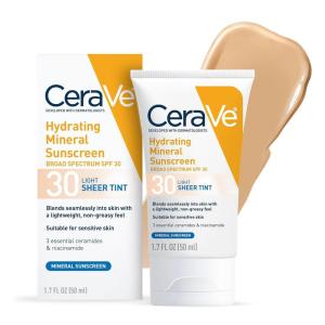 image:imageCeraVe Hydrating Mineral Sunscreen SPF 30 with Sheer Tint Tinted Mineral Sunscreen with Zinc Oxide amp Titanium Dioxide Blends Seamlessly For Healthy Glow Light 17 OzLight