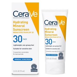 image:imageCeraVe 100 Mineral Sunscreen SPF 30 with Zinc Oxide amp Titanium Dioxide Hyaluronic Acid amp Ceramides Oil Free NonGreasy Hydrating Mineral Sunscreen For Body 5 oz25 Fl Oz Pack of 1