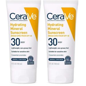 image:imageCeraVe 100 Mineral Sunscreen SPF 30 with Zinc Oxide amp Titanium Dioxide Hyaluronic Acid amp Ceramides Oil Free NonGreasy Hydrating Mineral Sunscreen For Body 5 oz5 Fl Oz Pack of 2