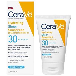 image:imageCeraVe Hydrating Sheer Sunscreen with SPF 30 for Face and Body Mineral amp Chemical Sunscreen for Men amp Women with Zinc Oxide Hyaluronic Acid and Ceramides ParabenFree  FragranceFree 5 Ounces3 Fl Oz Pack of 1